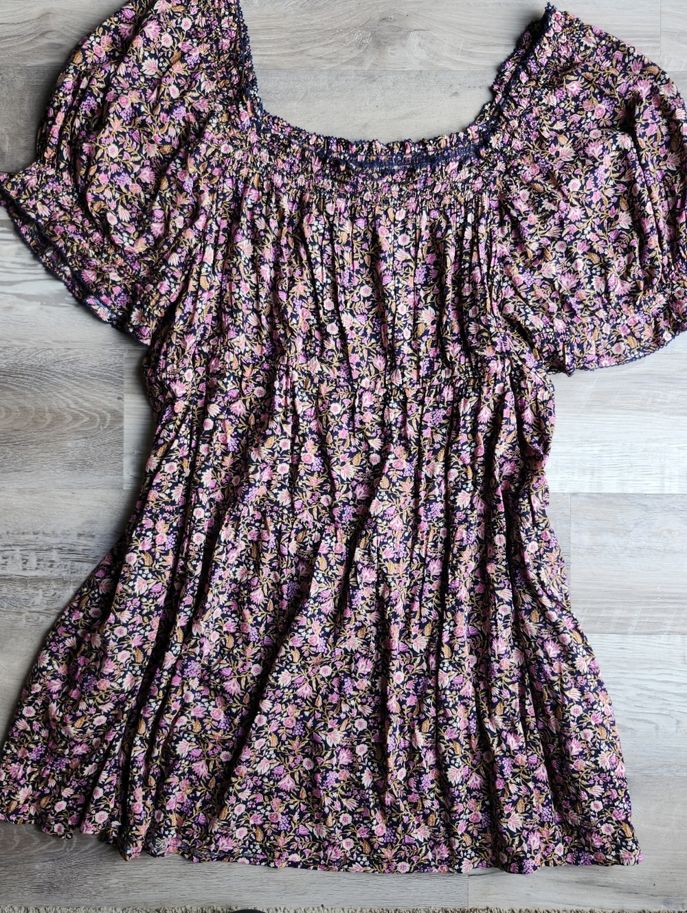 Old Navy Floral Smocked Mini Dress XXL Pockets Puff Sleeve Boho Cottagecore